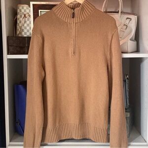 Polo by Ralph Lauren Tan Quarter Zip Up Sweater Cashmere Cotton